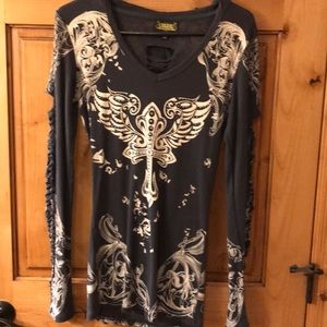 Graphic biker henley